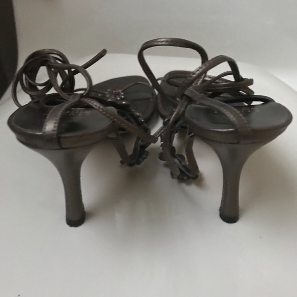 Stuart Weitzman Gold Leather Rhinestone Sandals - Picture 3 of 4